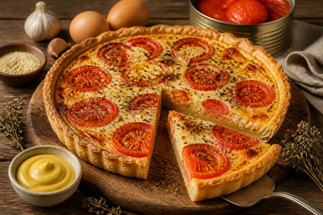 Tarte à la tomate, emmental et moutarde : recette gourmande