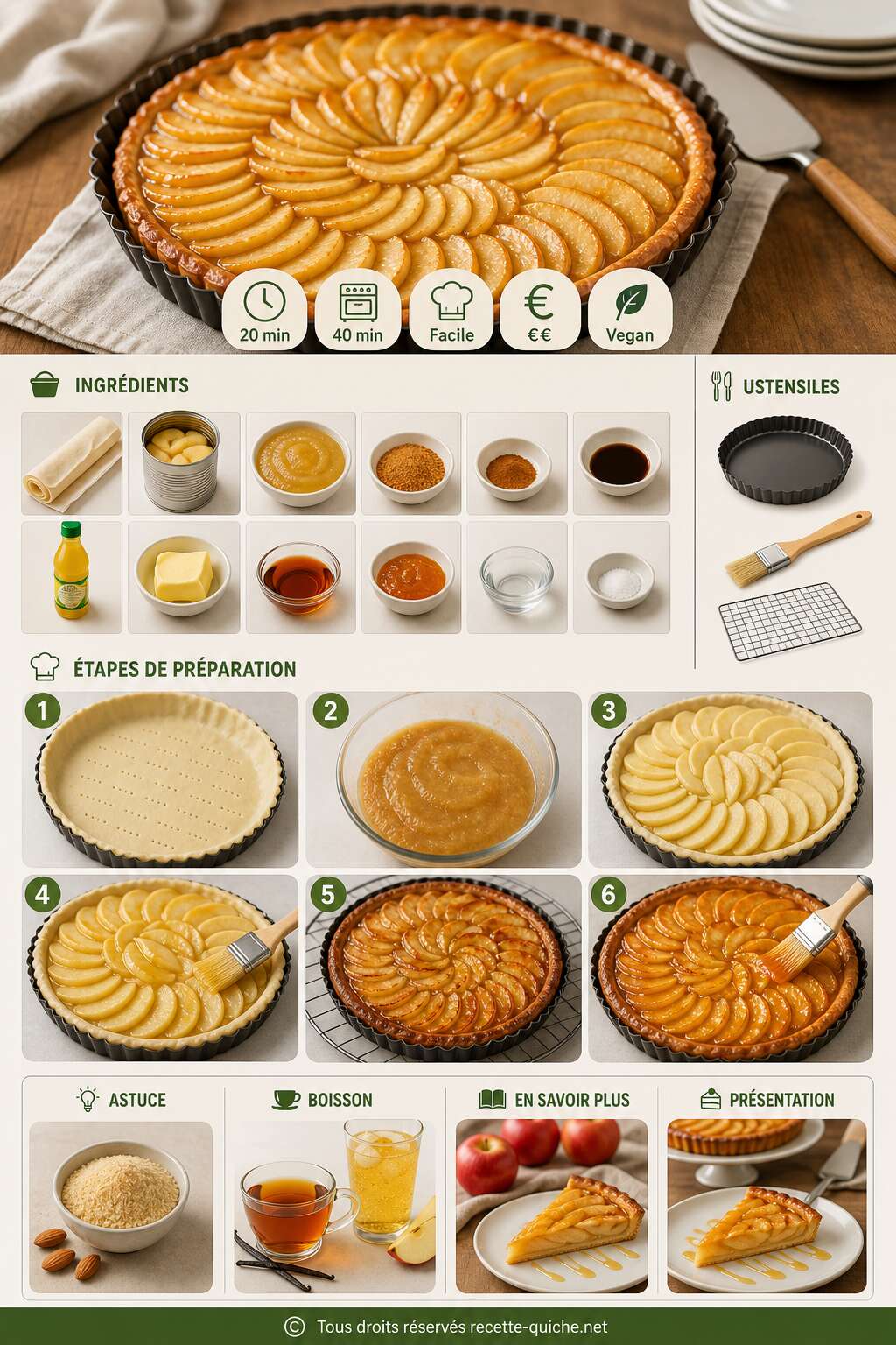 Fiche recette Tarte aux pommes vegan : recette gourmande et facile Fiche recette Tarte aux pommes vegan : recette gourmande et facile