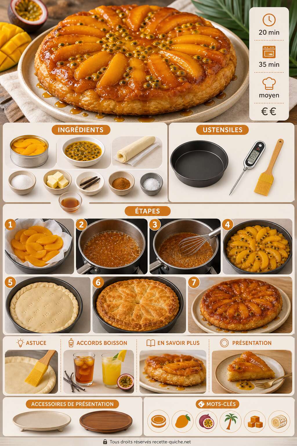 Fiche recette Tarte tatin mangue passion : recette exotique et savoureuse Fiche recette Tarte tatin mangue passion : recette exotique et savoureuse