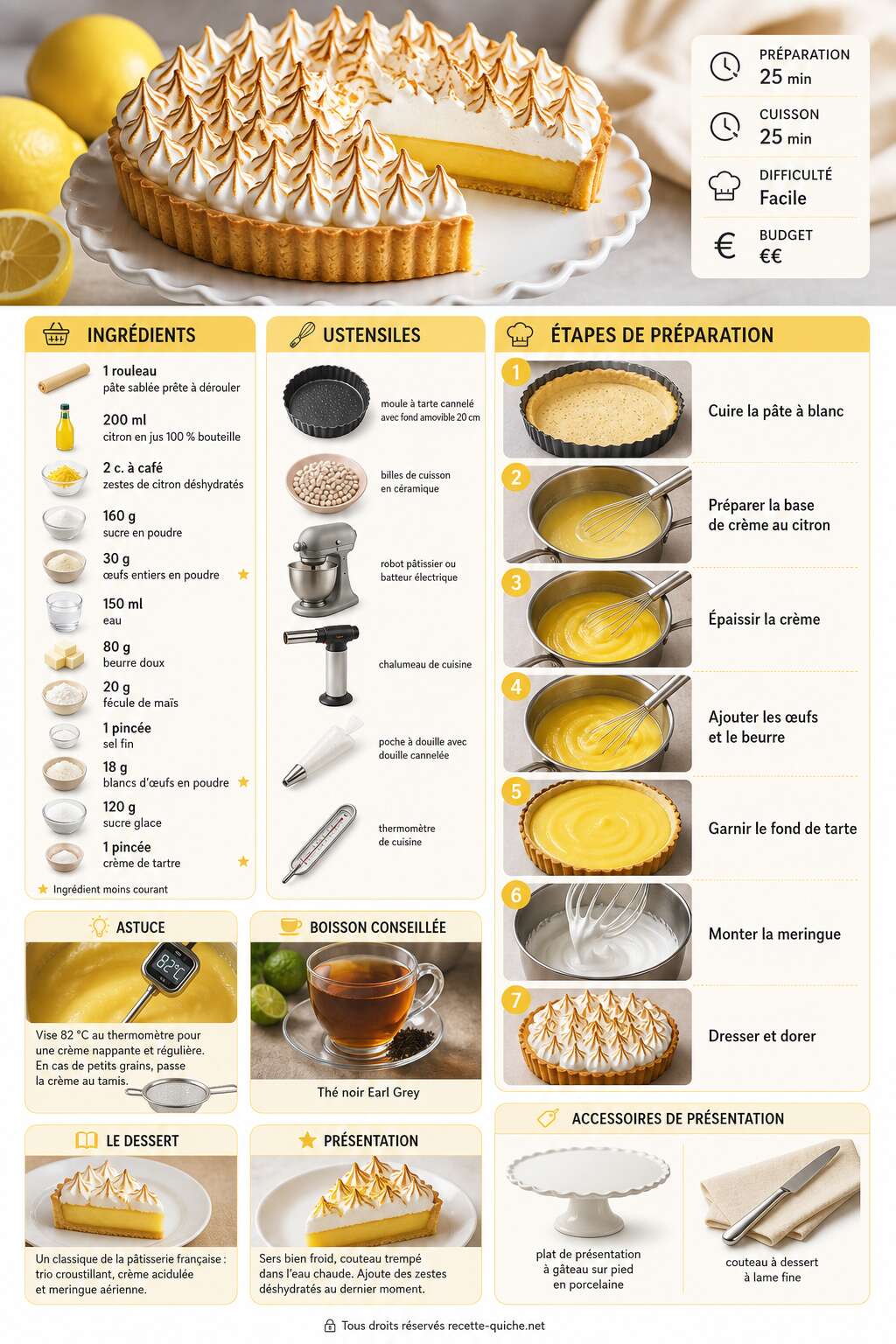 Fiche recette Tarte au citron meringuée de Cyril Lignac : recette gourmande et facile Fiche recette Tarte au citron meringuée de Cyril Lignac : recette gourmande et facile