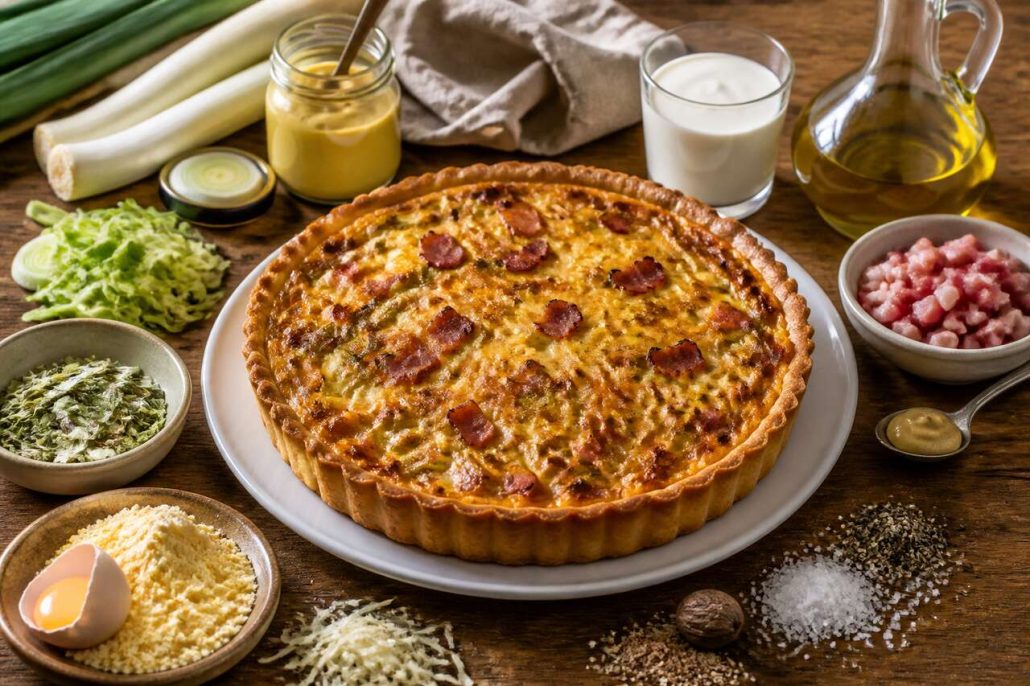 Recette de tarte aux poireaux et lardons : facile et savoureuse
