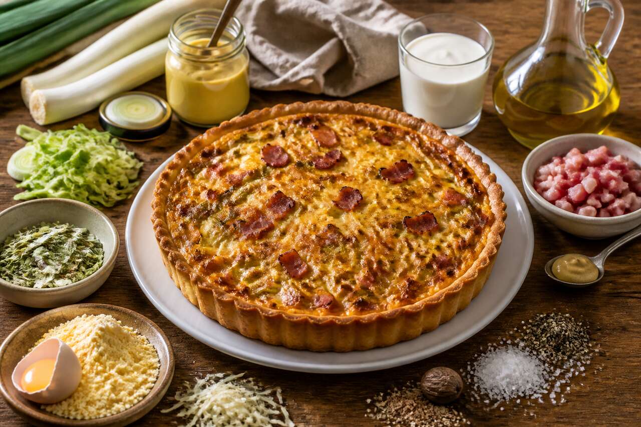 Recette de tarte aux poireaux et lardons : facile et savoureuse