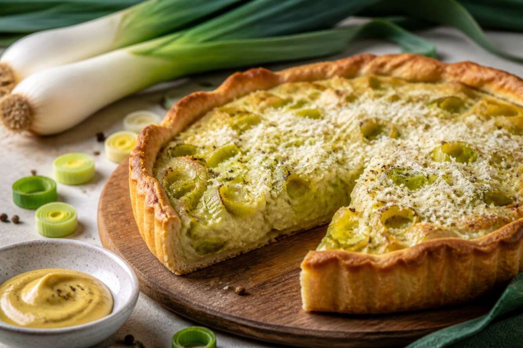 Tarte aux poireaux et parmesan râpé : recette savoureuse