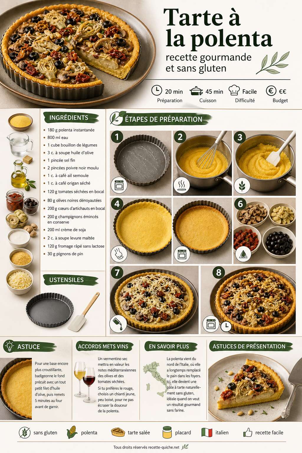 Fiche recette Tarte &agrave; la polenta : recette gourmande et sans gluten