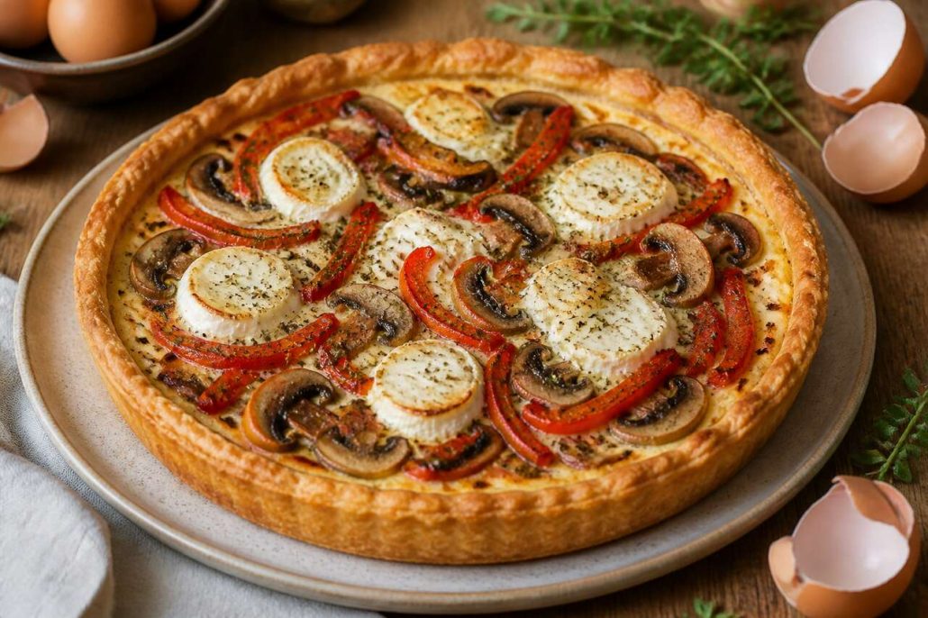 Tarte aux poivrons, chèvre et champignons : recette gourmande