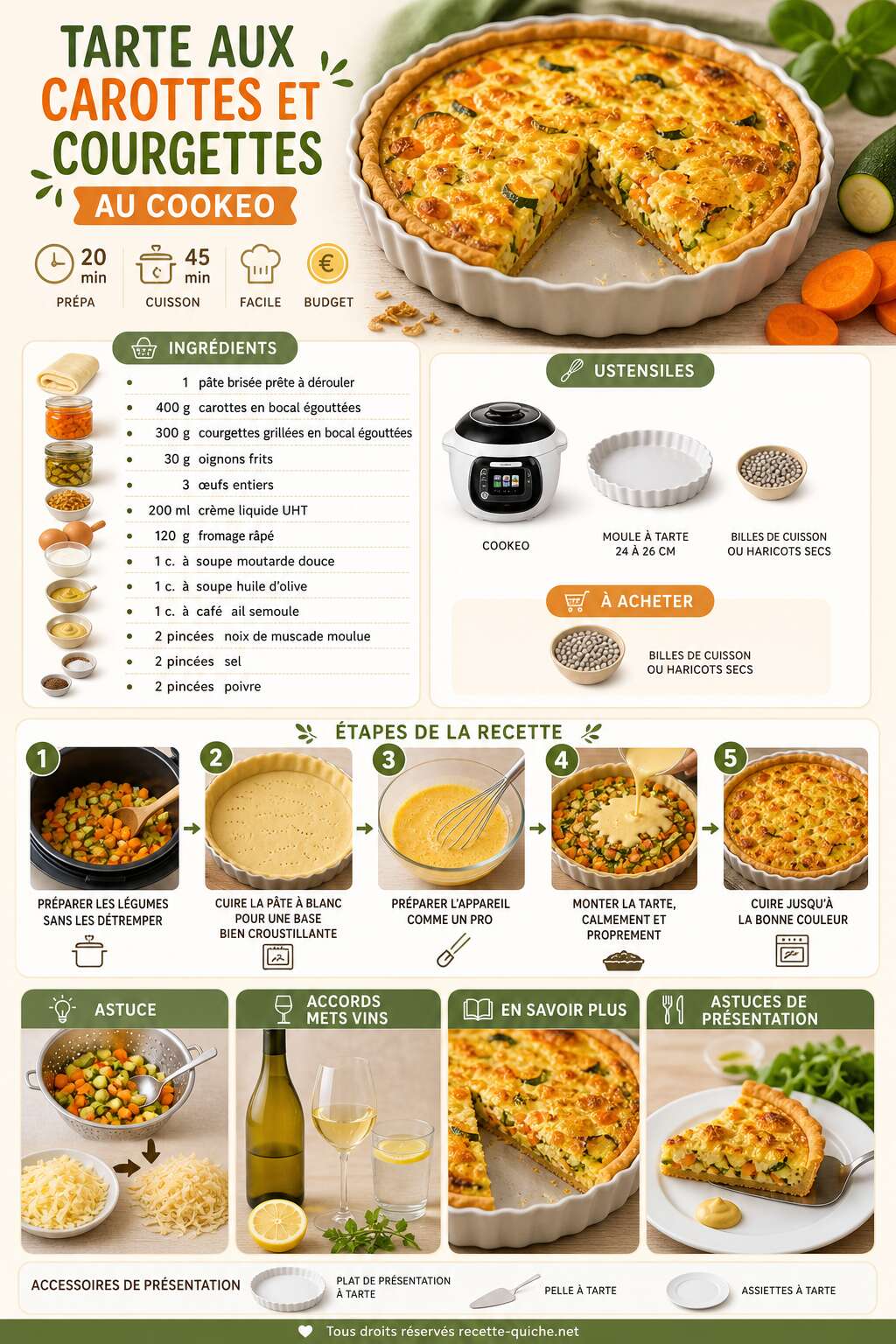 Fiche recette Tarte aux carottes et courgettes au Cookeo : recette facile et savoureuse Fiche recette Tarte aux carottes et courgettes au Cookeo : recette facile et savoureuse
