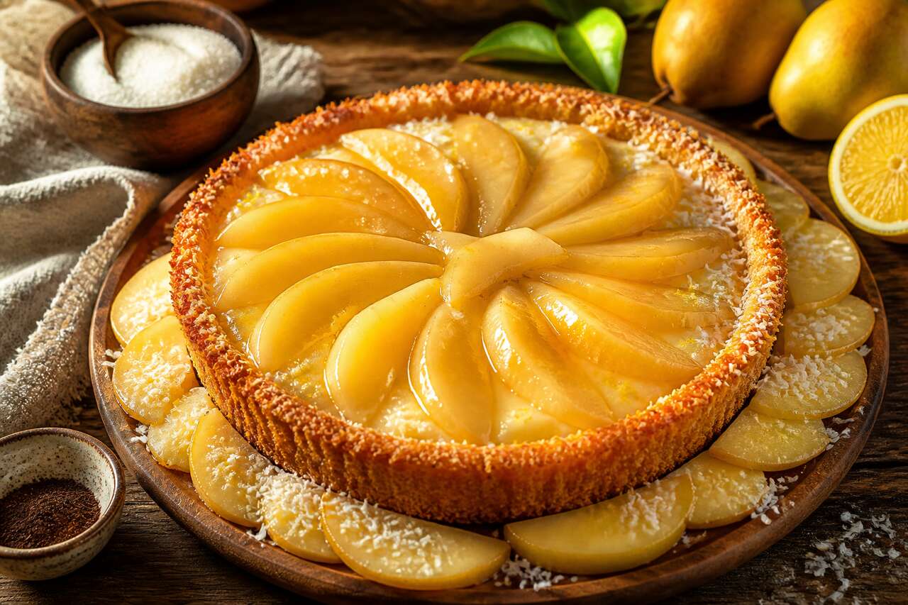 Tarte aux poires, citron et coco : une alliance gourmande