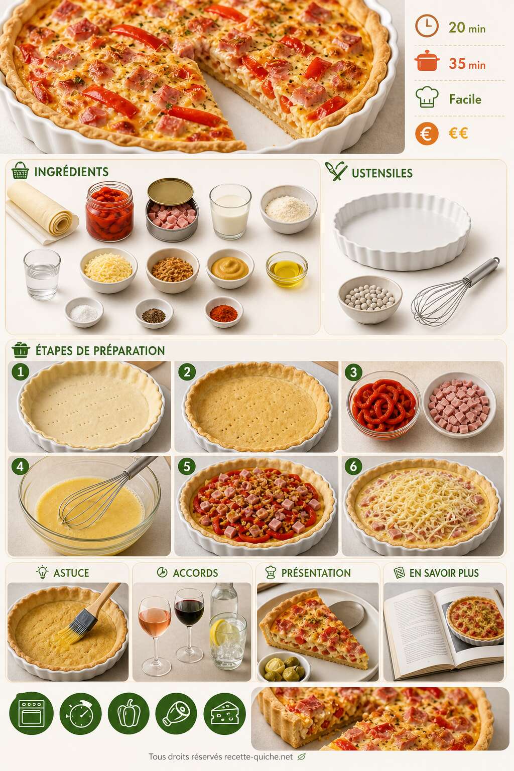 Fiche recette Tarte aux poivrons et jambon : recette savoureuse et facile Fiche recette Tarte aux poivrons et jambon : recette savoureuse et facile