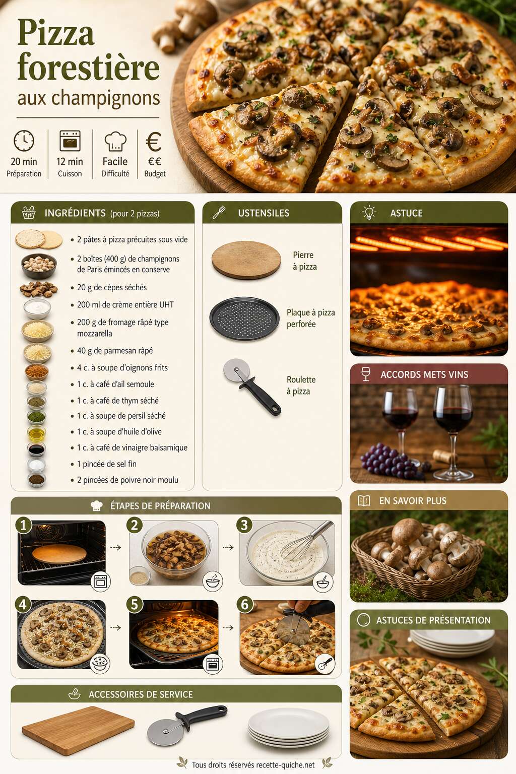 Fiche recette Pizza forestière aux champignons : recette savoureuse Fiche recette Pizza forestière aux champignons : recette savoureuse