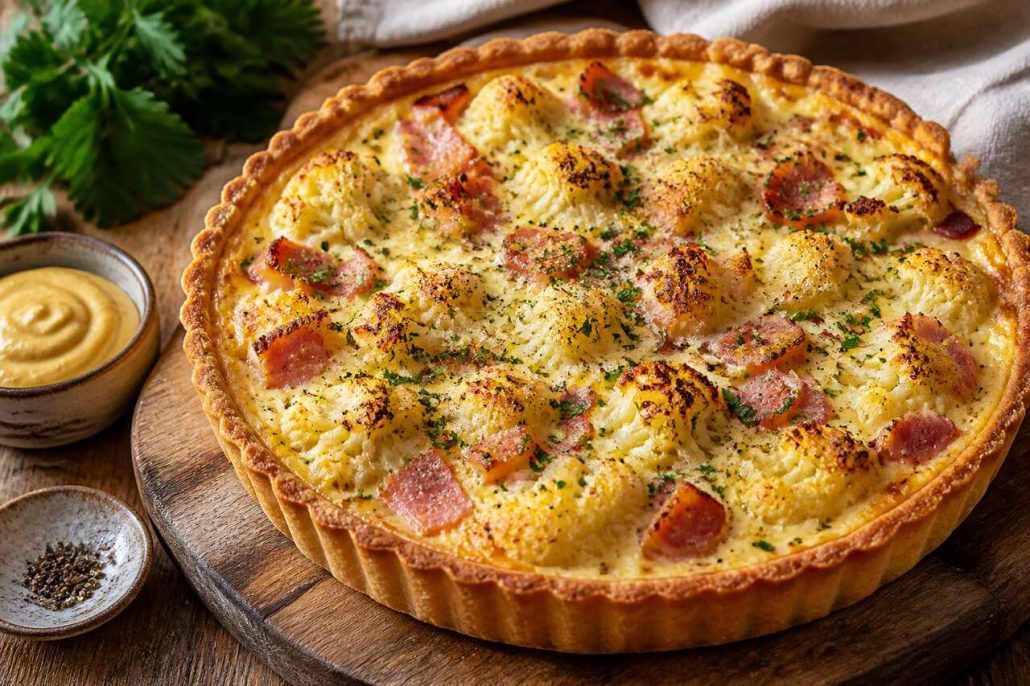 Tarte au chou-fleur et jambon : recette gourmande