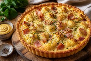 Tarte au chou-fleur et jambon : recette gourmande