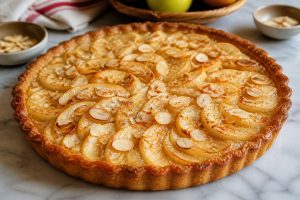 Recette : tarte normande aux pommes, fromage blanc et amandes