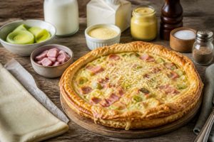 Recette de tarte aux poireaux et jambon simple et savoureuse