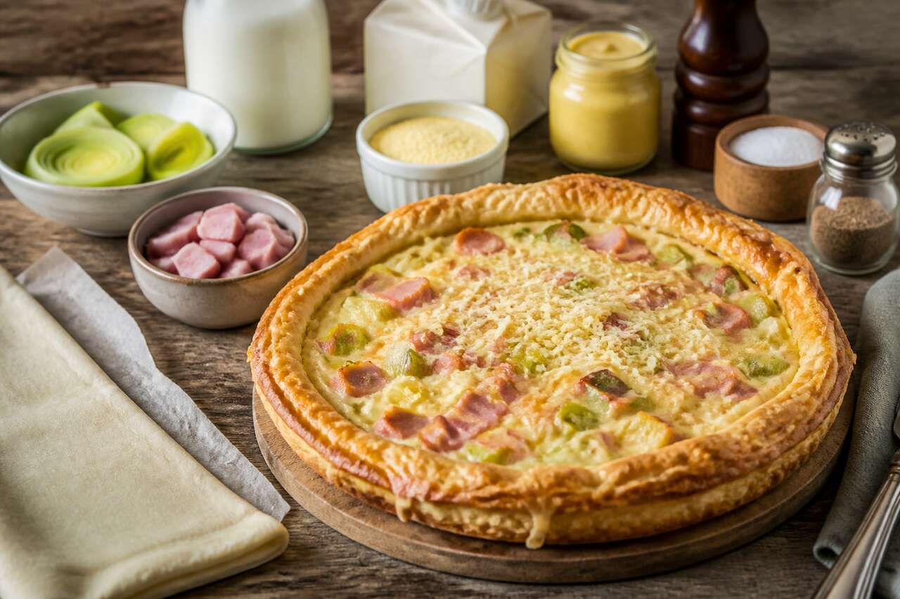 Recette de tarte aux poireaux et jambon simple et savoureuse