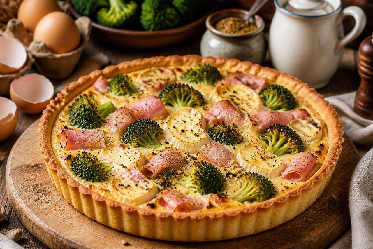 Recette de tarte au camembert, brocolis et jambon : délice gourmand