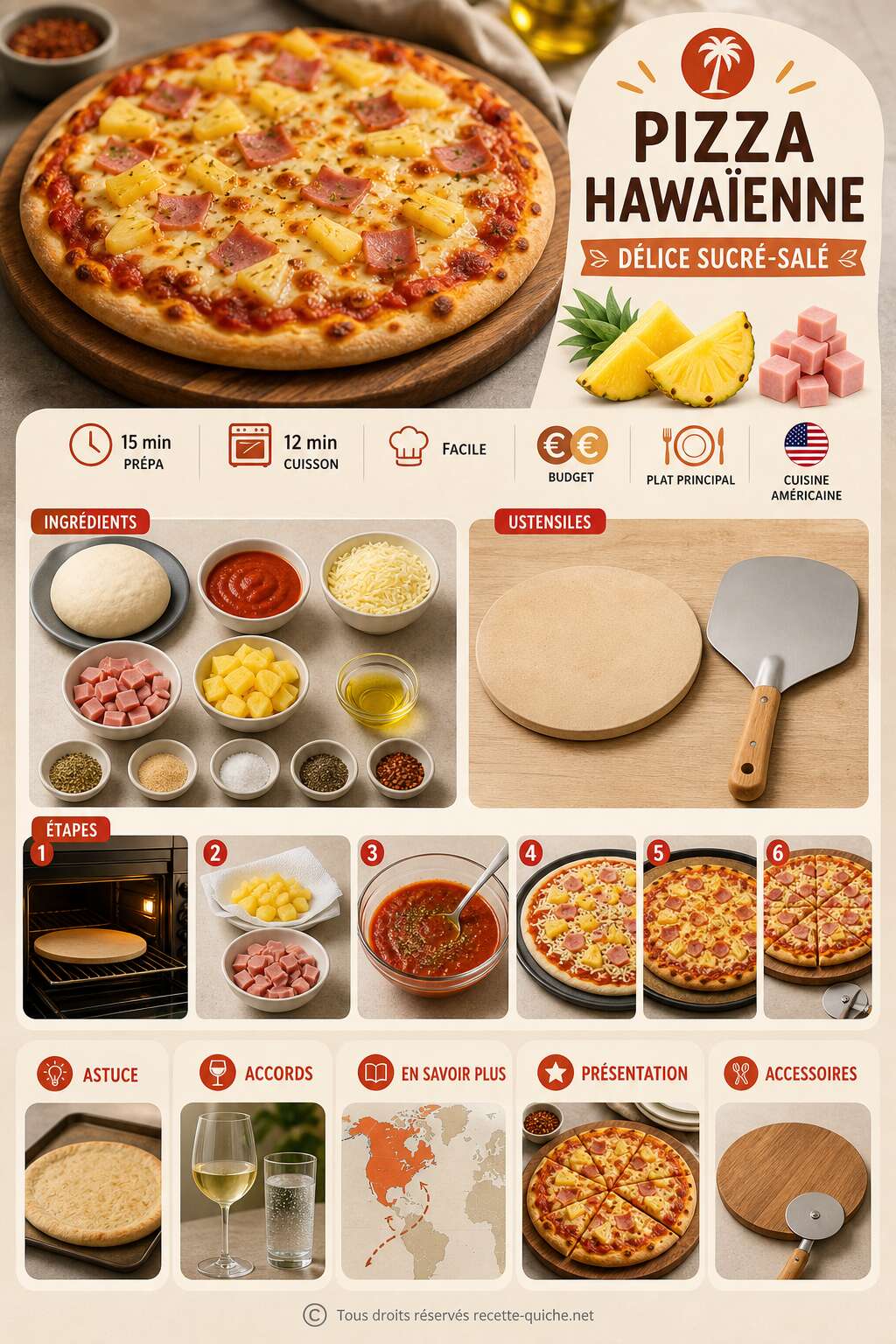 Fiche recette Recette Pizza Hawaïenne : délice sucré-salé Fiche recette Recette Pizza Hawaïenne : délice sucré-salé