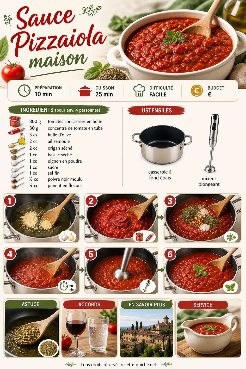 Fiche recette Recette traditionnelle de sauce pizzaiola maison Fiche recette Recette traditionnelle de sauce pizzaiola maison