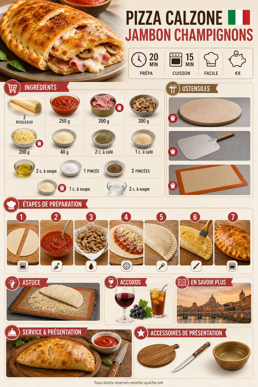 Fiche recette Recette pizza calzone jambon champignons : délicieux et facile Fiche recette Recette pizza calzone jambon champignons : délicieux et facile