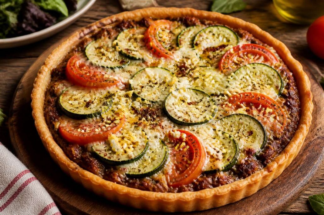 Tarte au boeuf, tomates, courgettes et fromage : recette savoureuse