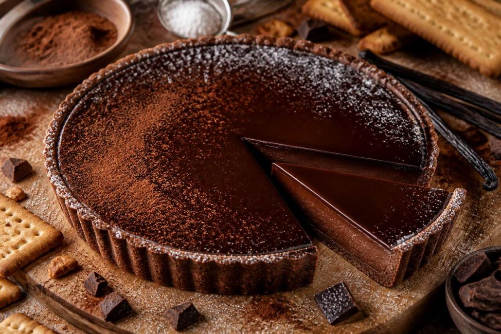 Tarte croustillante et crémeuse au chocolat noir : recette gourmande