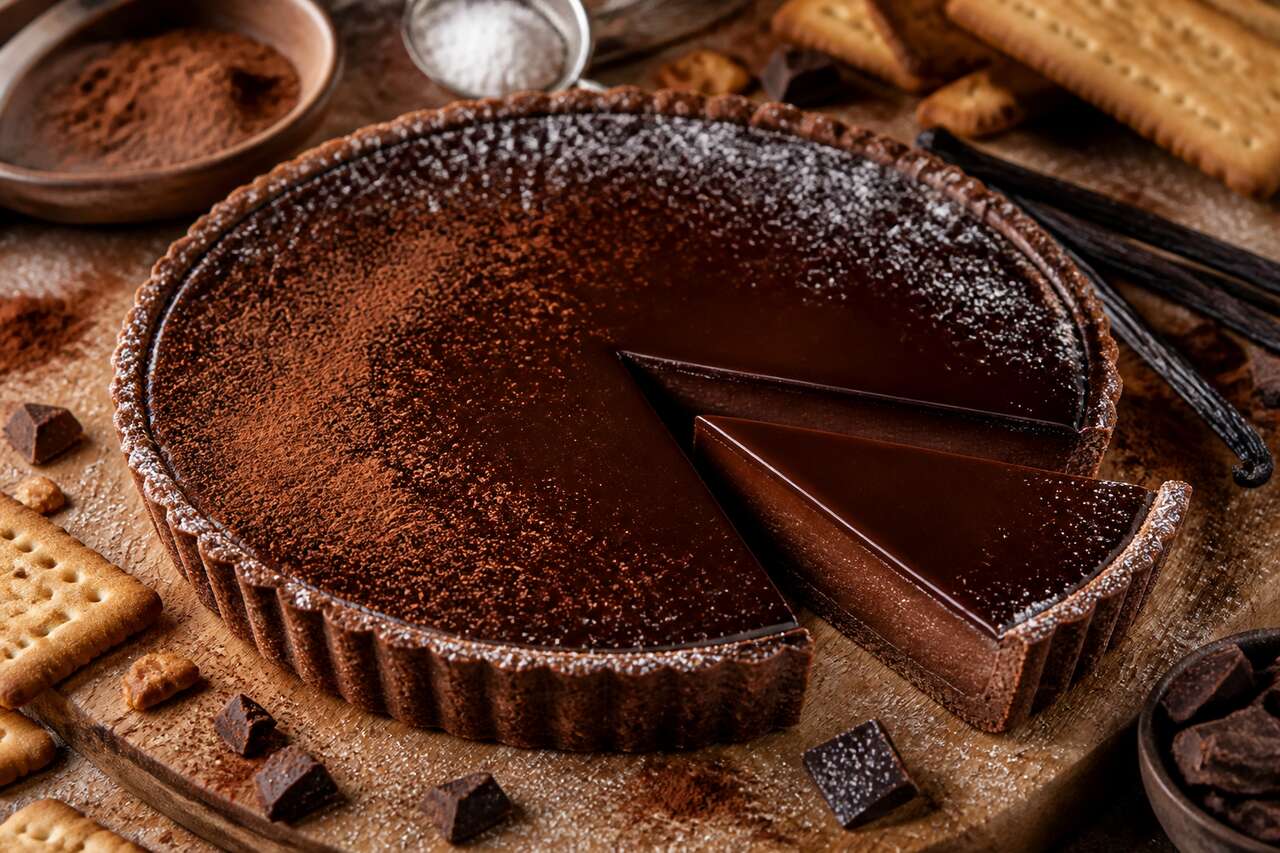 Tarte croustillante et crémeuse au chocolat noir : recette gourmande