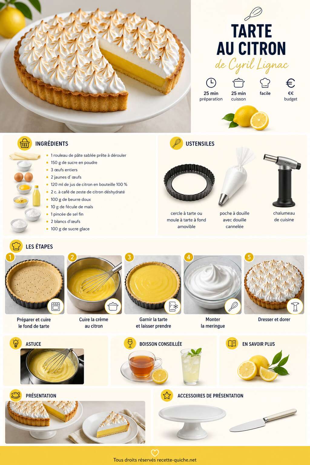 Fiche recette Tarte au citron de Cyril Lignac : recette facile et savoureuse
