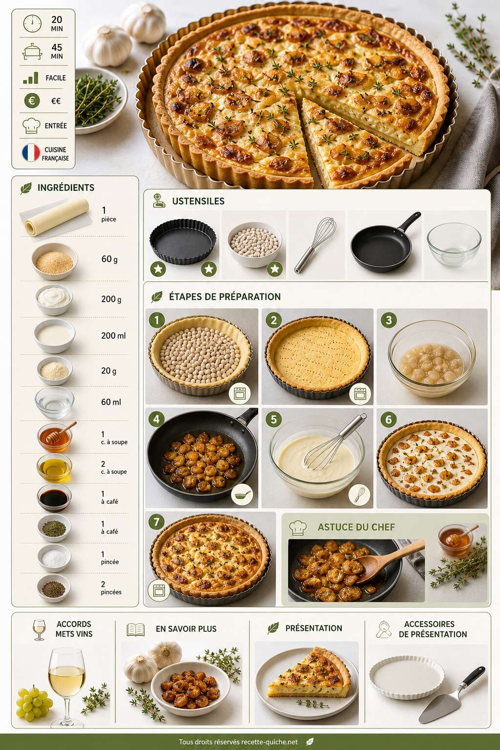 Fiche recette Tarte &agrave; l'ail caram&eacute;lis&eacute; et ch&egrave;vre frais : recette savoureuse