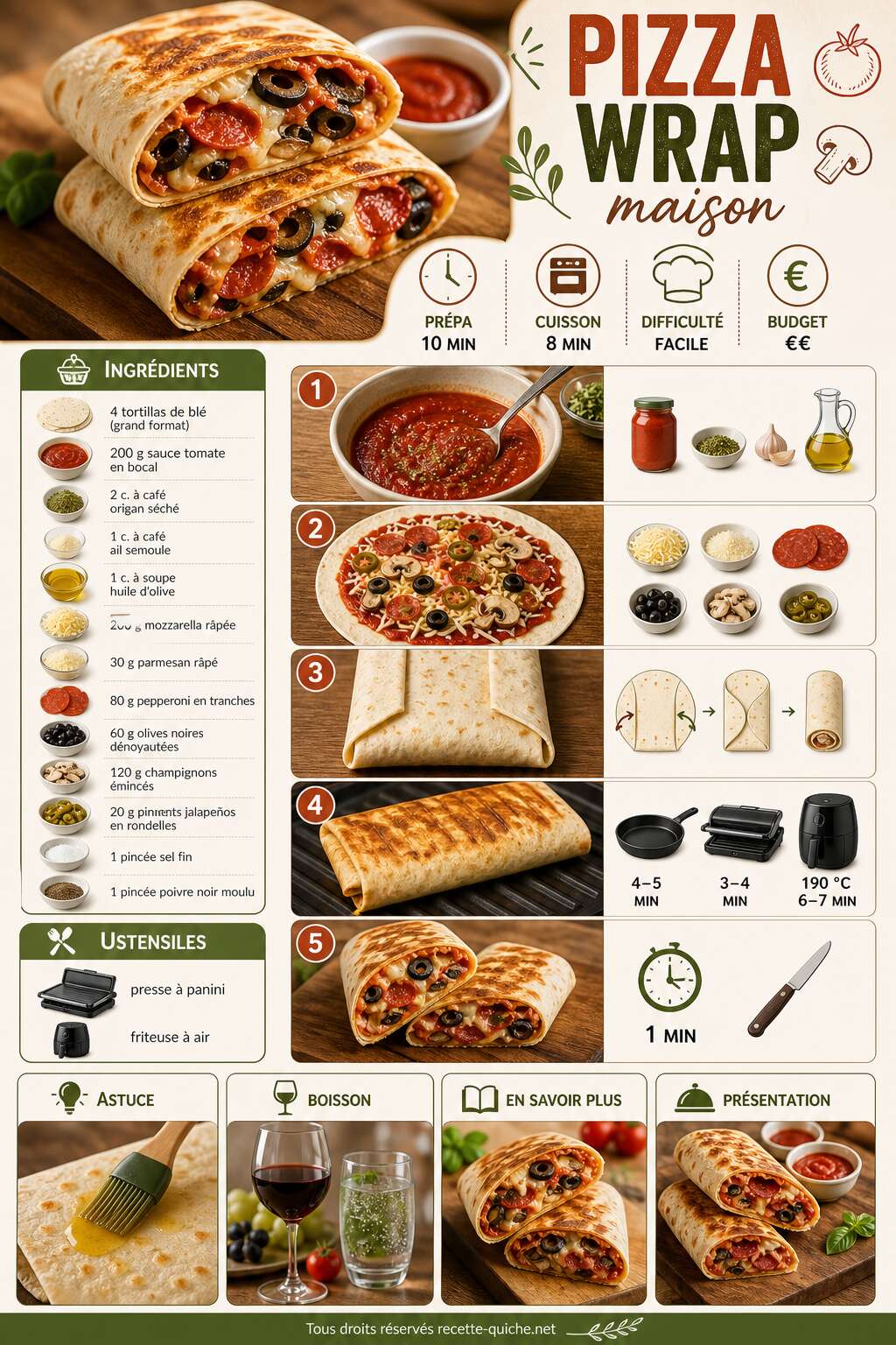 Fiche recette Recette de pizza wrap maison : simple et rapide