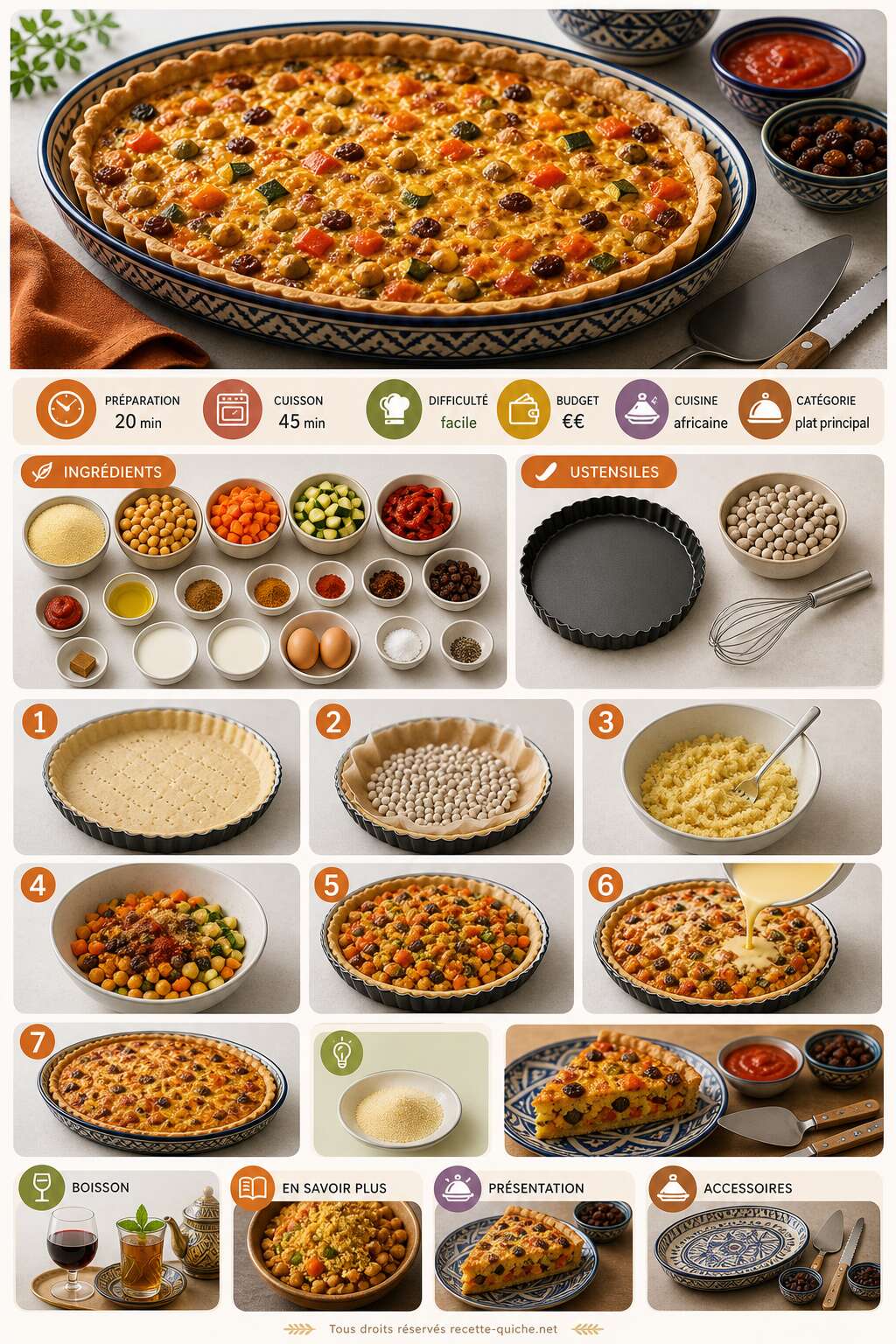 Fiche recette Recette de tarte aux l&eacute;gumes du couscous : facile, savoureuse et inratables