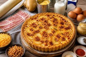 Tarte pommes de terre, bacon et cheddar : recette savoureuse