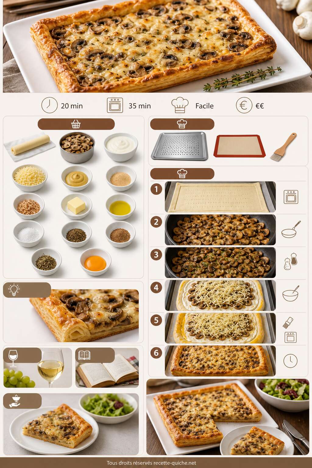 Fiche recette Tarte Feuilletée Aux Champignons De Paris Par Cyril Lignac : recette Savoureuse Fiche recette Tarte Feuilletée Aux Champignons De Paris Par Cyril Lignac : recette Savoureuse