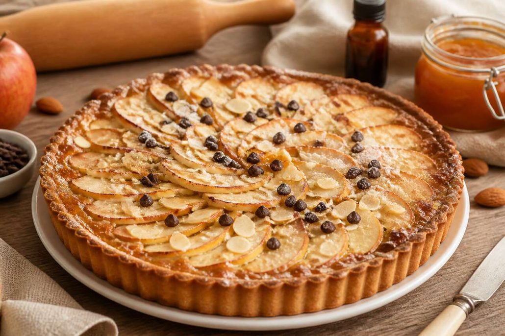 Tarte pommes, amandes et chocolat maison