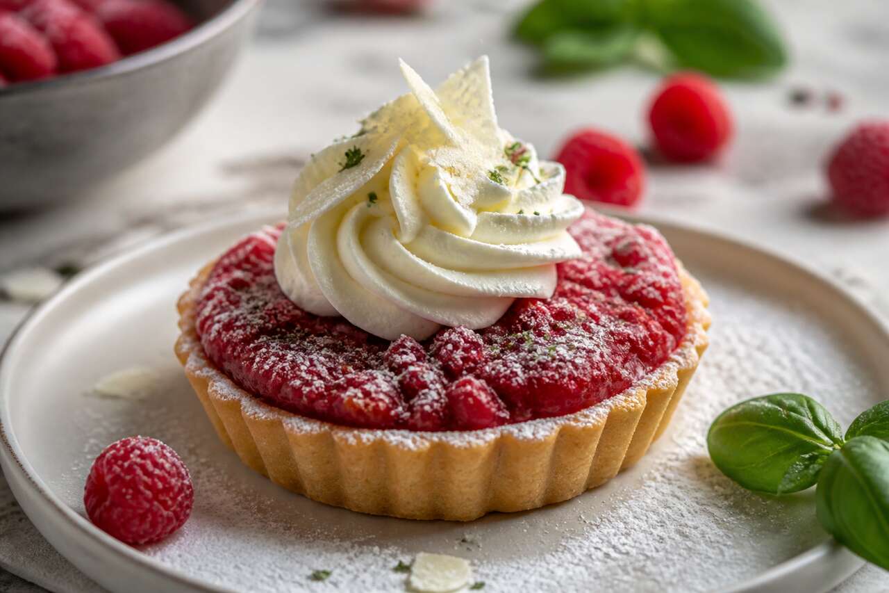 Tartelette framboise, crème mascarpone au basilic : recette gourmande