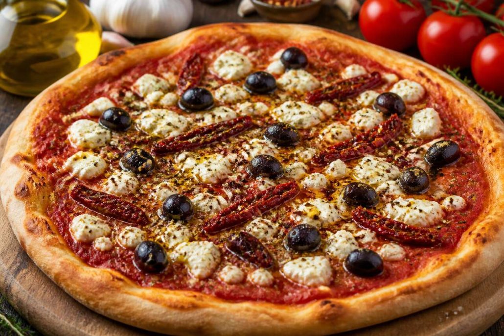 Pizza aux deux tomates et feta : recette savoureuse