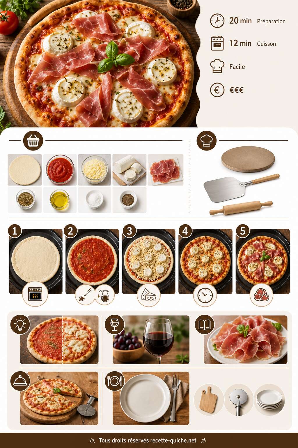 Fiche recette Pizza au jambon de Parme, mozzarella et chèvre : une recette savoureuse Fiche recette Pizza au jambon de Parme, mozzarella et chèvre : une recette savoureuse