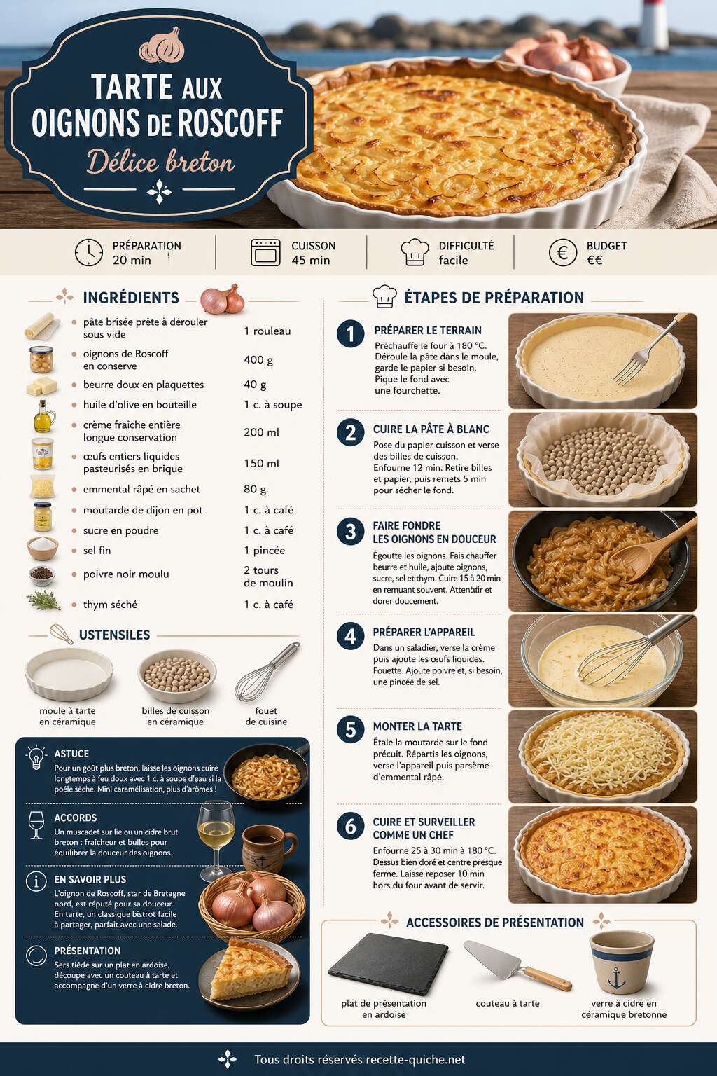 Fiche recette Recette de tarte aux oignons de Roscoff : délice breton à découvrir Fiche recette Recette de tarte aux oignons de Roscoff : délice breton à découvrir