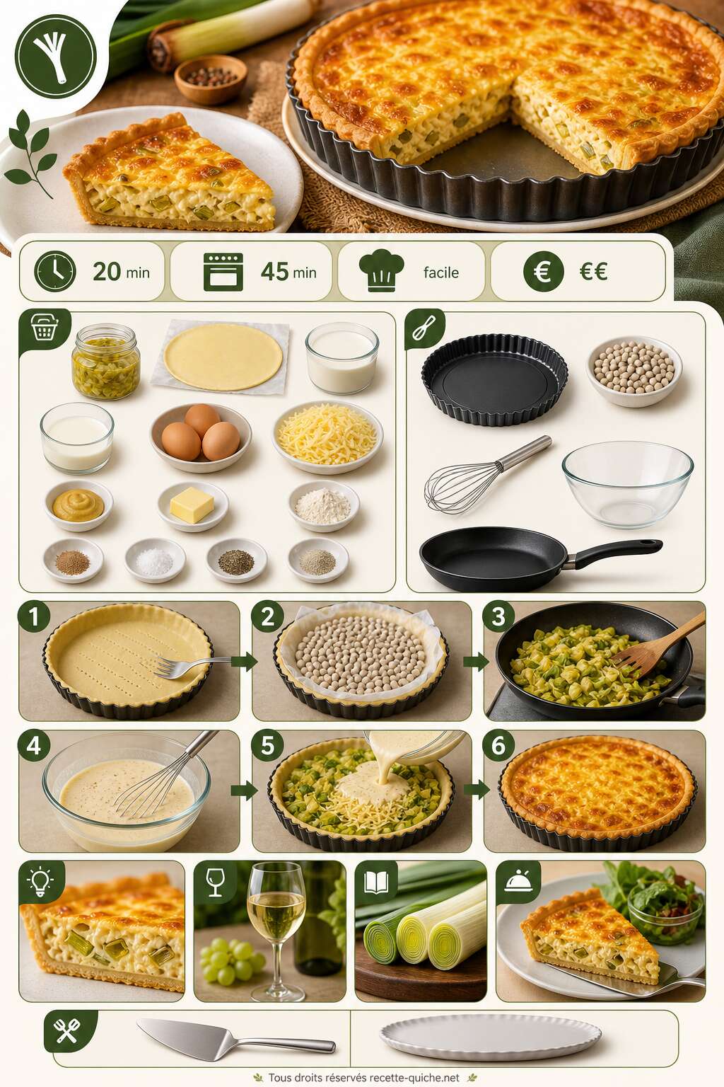 Fiche recette Tarte fondante aux poireaux : recette gourmande Fiche recette Tarte fondante aux poireaux : recette gourmande