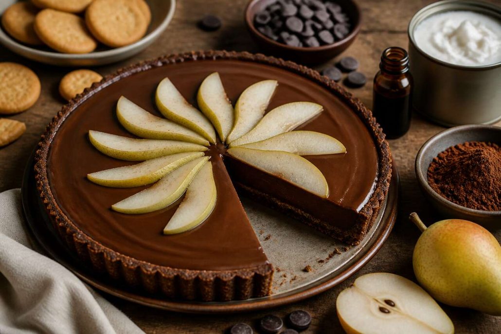 Tarte sans cuisson poire et chocolat : recette délicieuse
