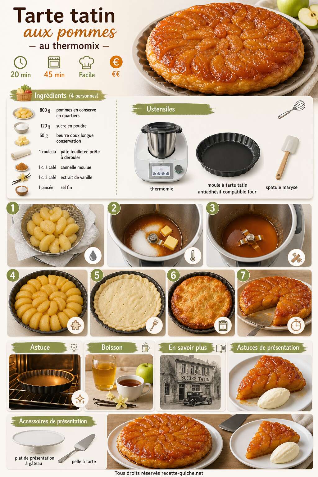 Fiche recette Tarte tatin aux pommes au thermomix : recette facile et délicieuse Fiche recette Tarte tatin aux pommes au thermomix : recette facile et délicieuse