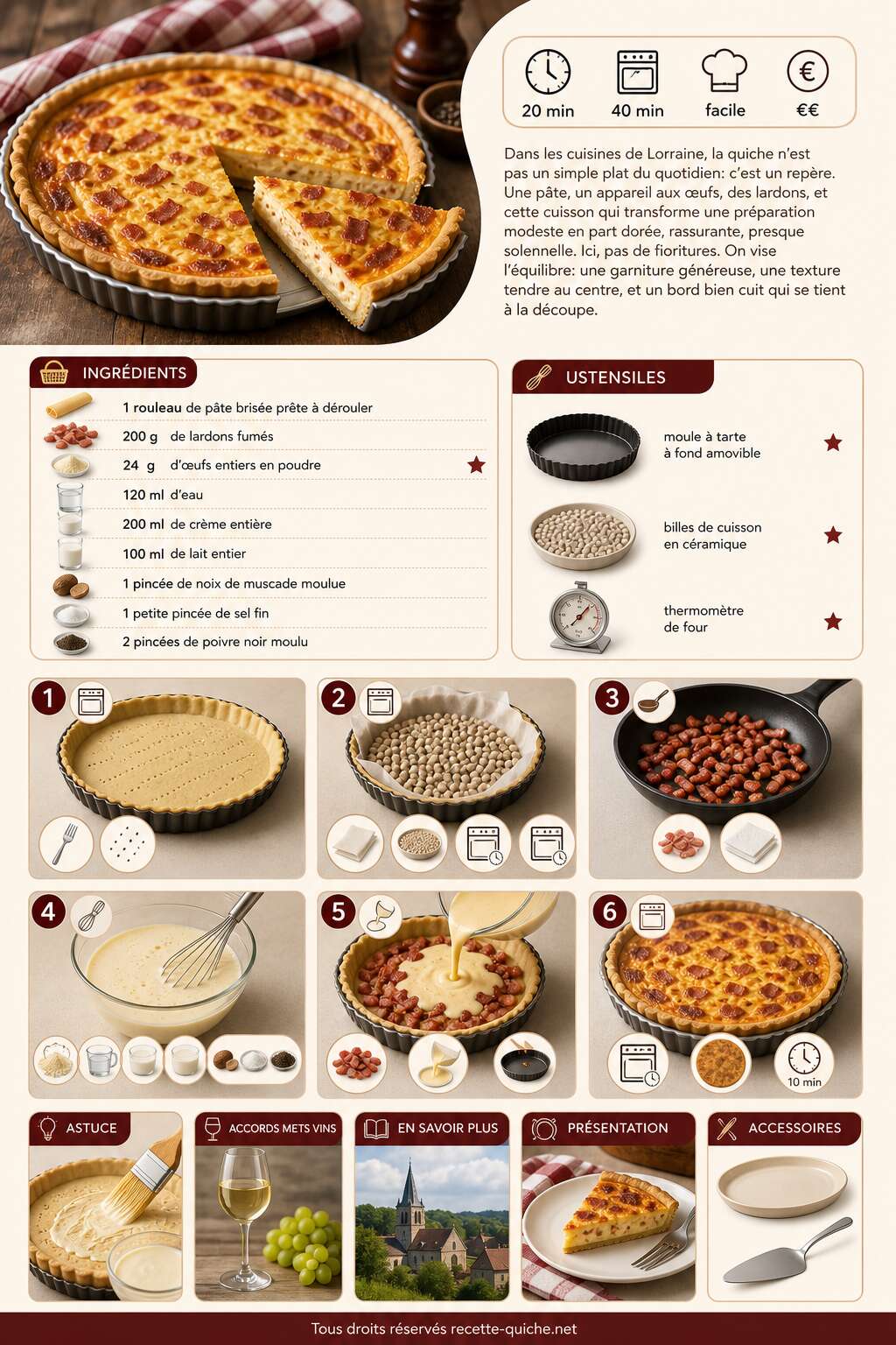 Fiche recette Recette authentique de la quiche lorraine Fiche recette Recette authentique de la quiche lorraine