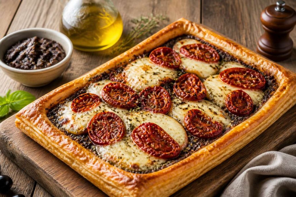 Tarte tomate mozzarella et tapenade : recette savoureuse