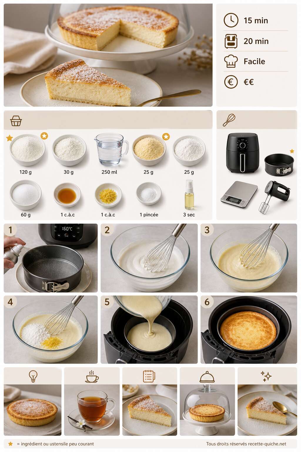 Fiche recette Tarte au fromage blanc minceur : recette au Airfryer Fiche recette Tarte au fromage blanc minceur : recette au Airfryer