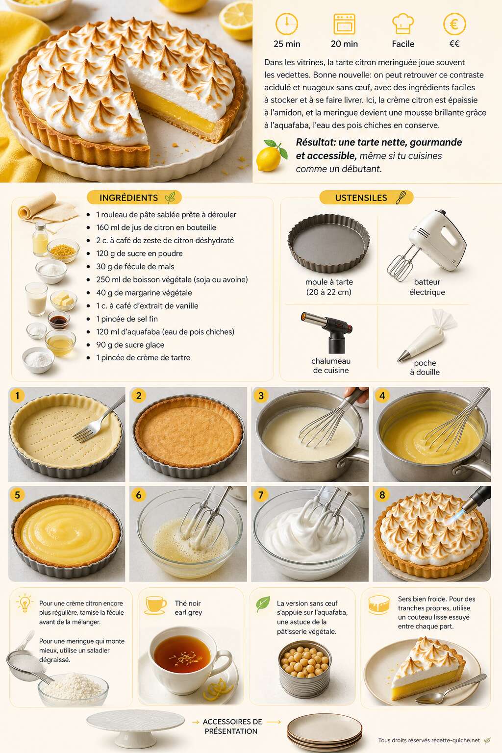 Fiche recette Tarte citron meringu&eacute;e sans &oelig;uf : recette facile