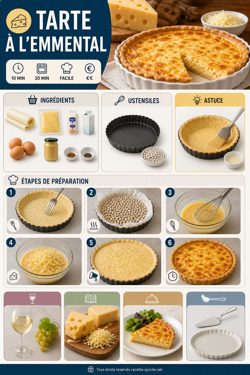 Fiche recette Tarte &agrave; l'Emmental : recette Savoureuse et Facile