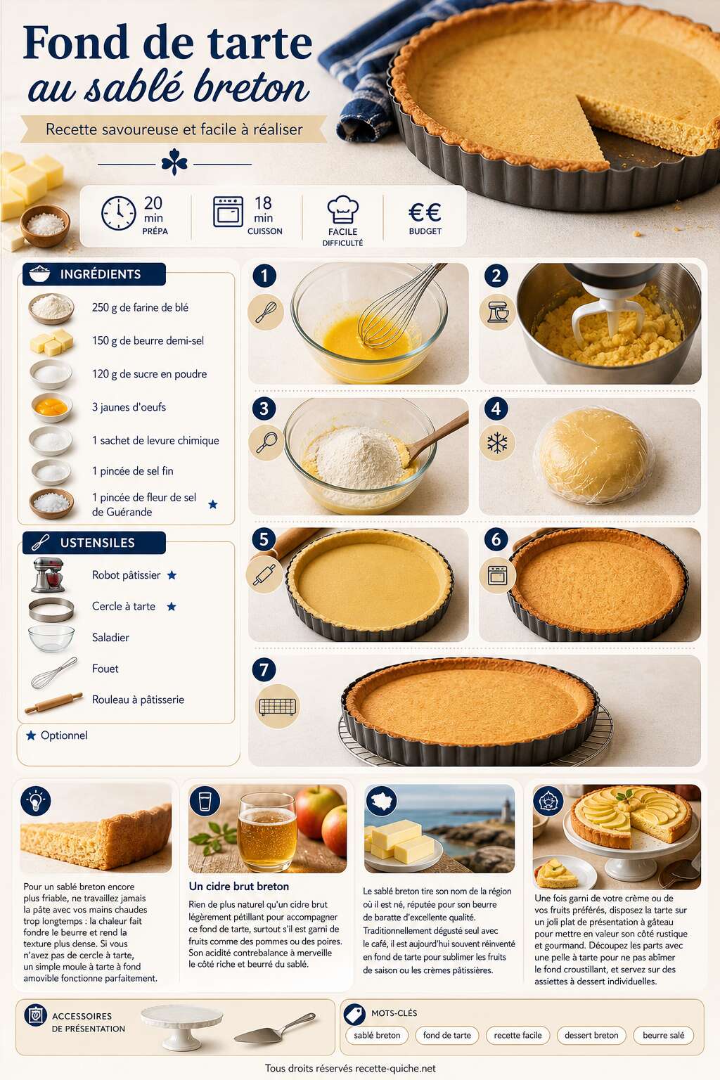 Fiche recette Fond de tarte au sabl&eacute; breton : recette savoureuse et facile &agrave; r&eacute;aliser