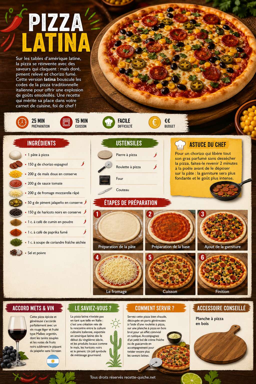 Fiche recette Recette de pizza latina facile et savoureuse Fiche recette Recette de pizza latina facile et savoureuse