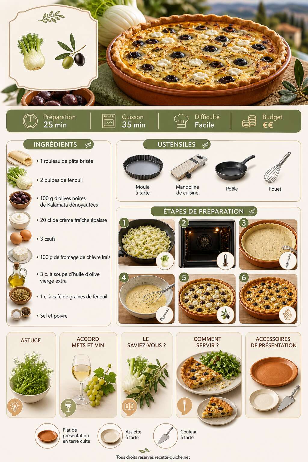 Fiche recette Recette de tarte fenouil et olive : un délice savoureux Fiche recette Recette de tarte fenouil et olive : un délice savoureux
