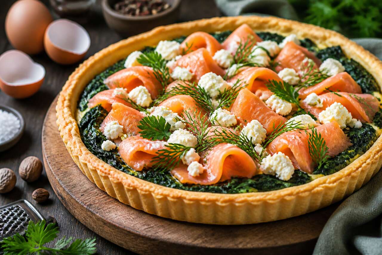 Recette de tarte épinards, saumon et chèvre facile et savoureuse