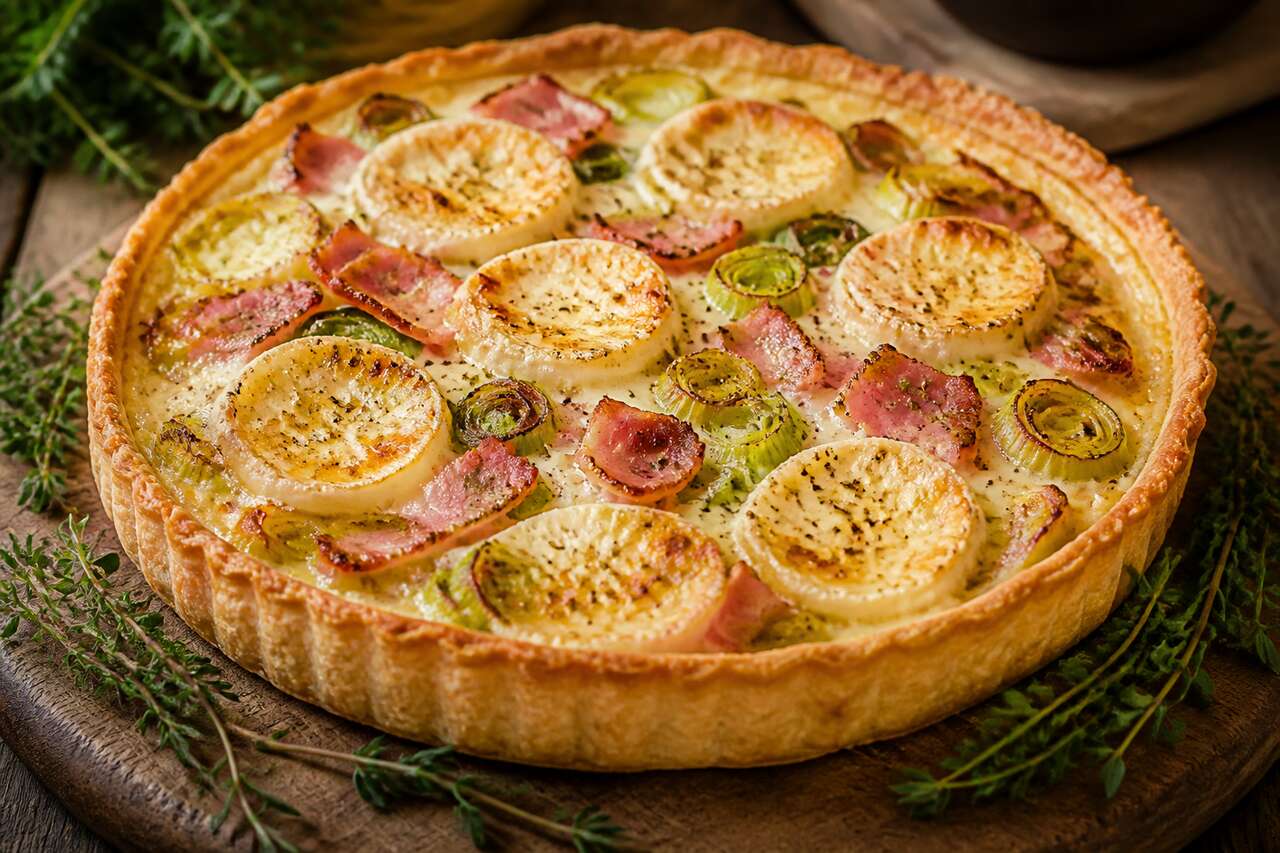 Recette de tarte jambon, poireaux et chèvre