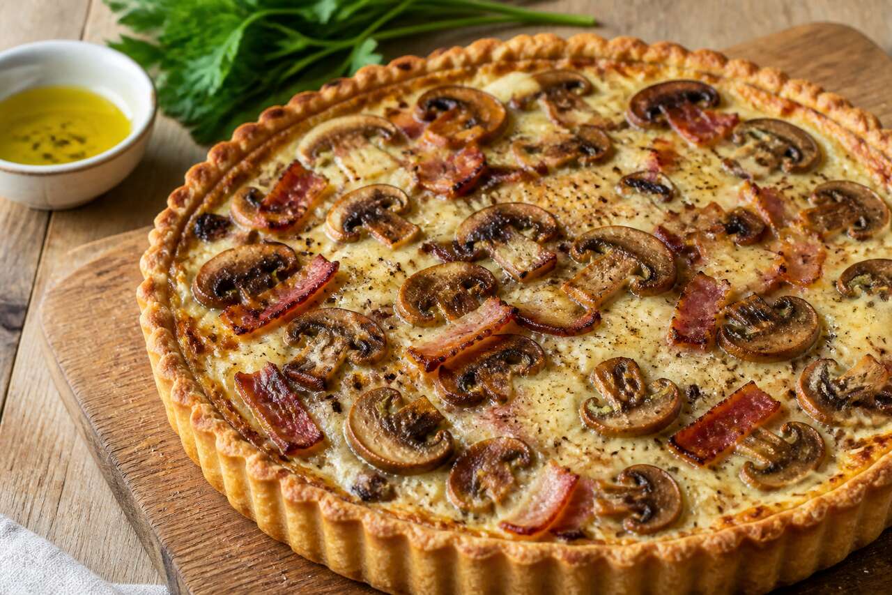 Tarte aux champignons et lardons fumés : recette délicieuse et facile